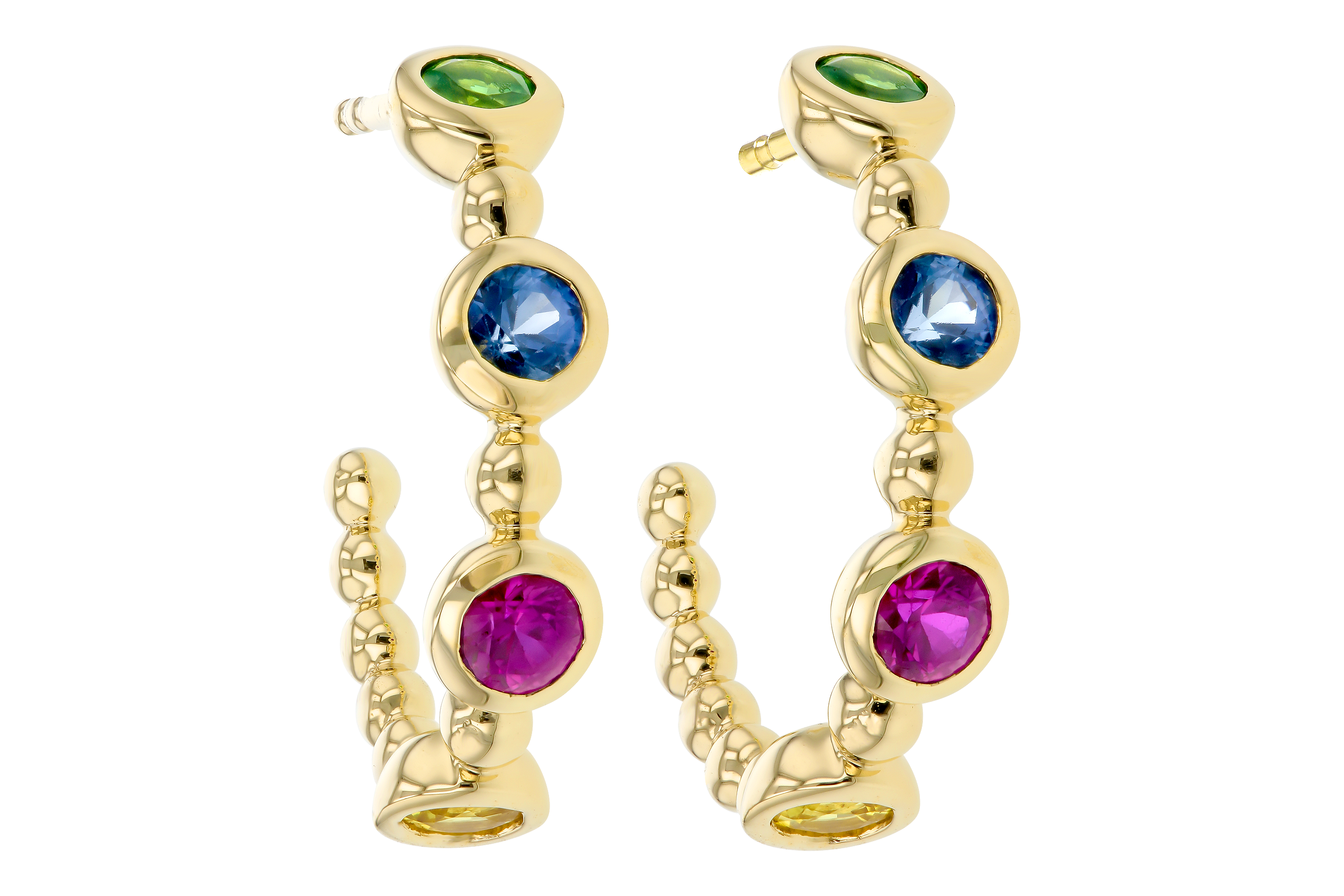 B284-73370: EARR .68 TW MULTI-COLOR SAPPH & GREEN GARNET