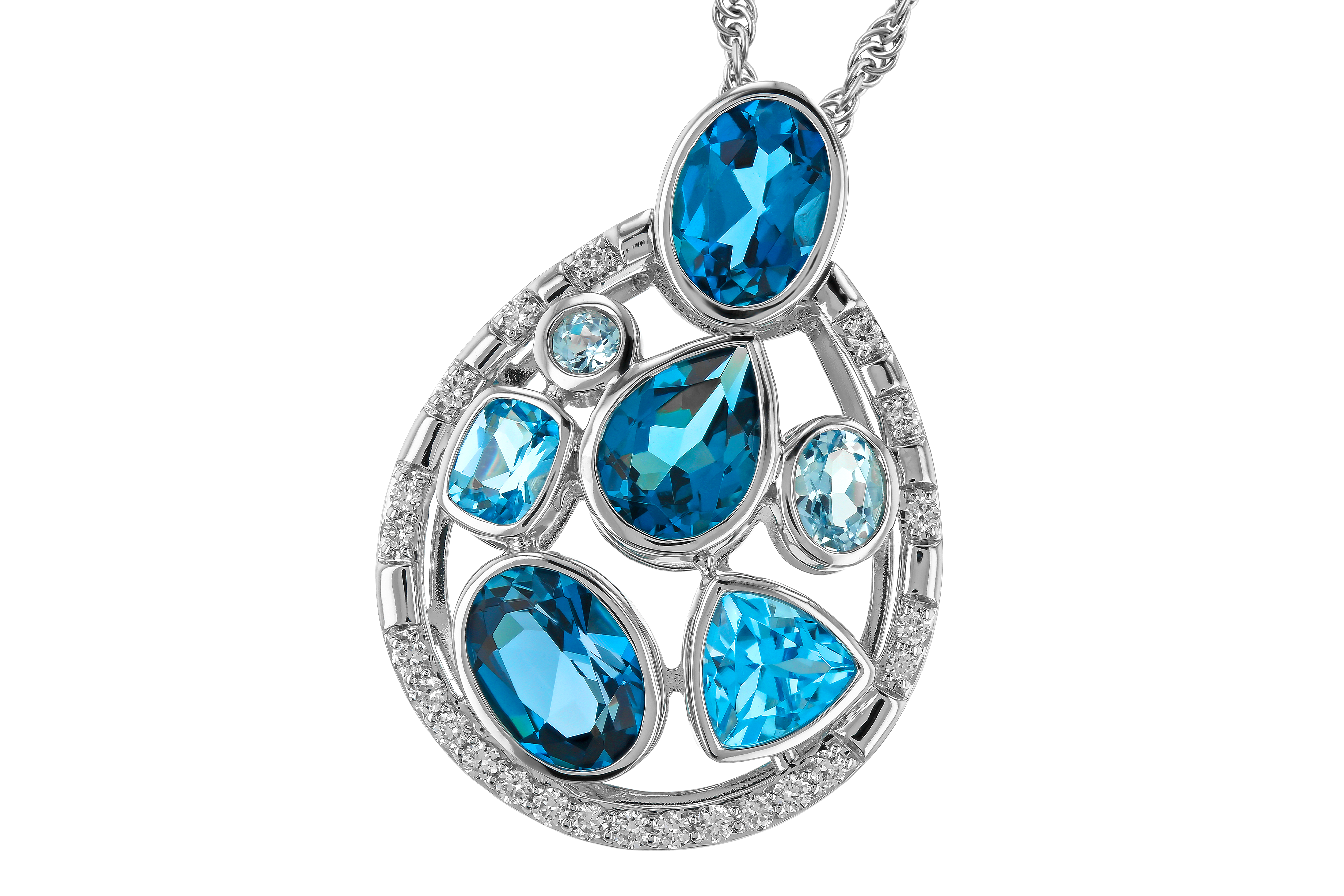 C283-87952: NECKLACE 3.23 TW BLUE TOPAZ 3.38 TGW