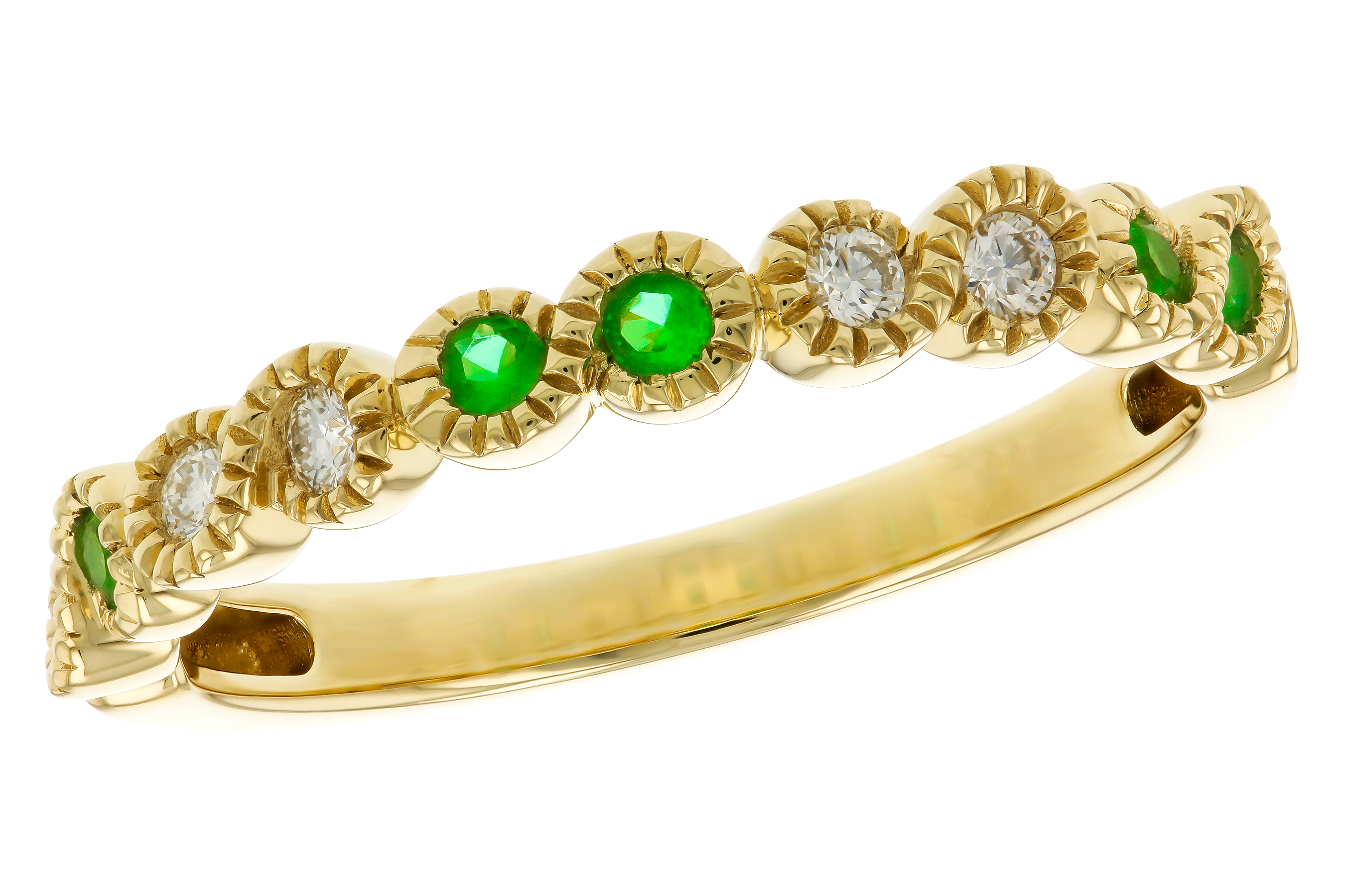 C283-88888: LDS WED RG .11 TW EMERALD .20 TGW