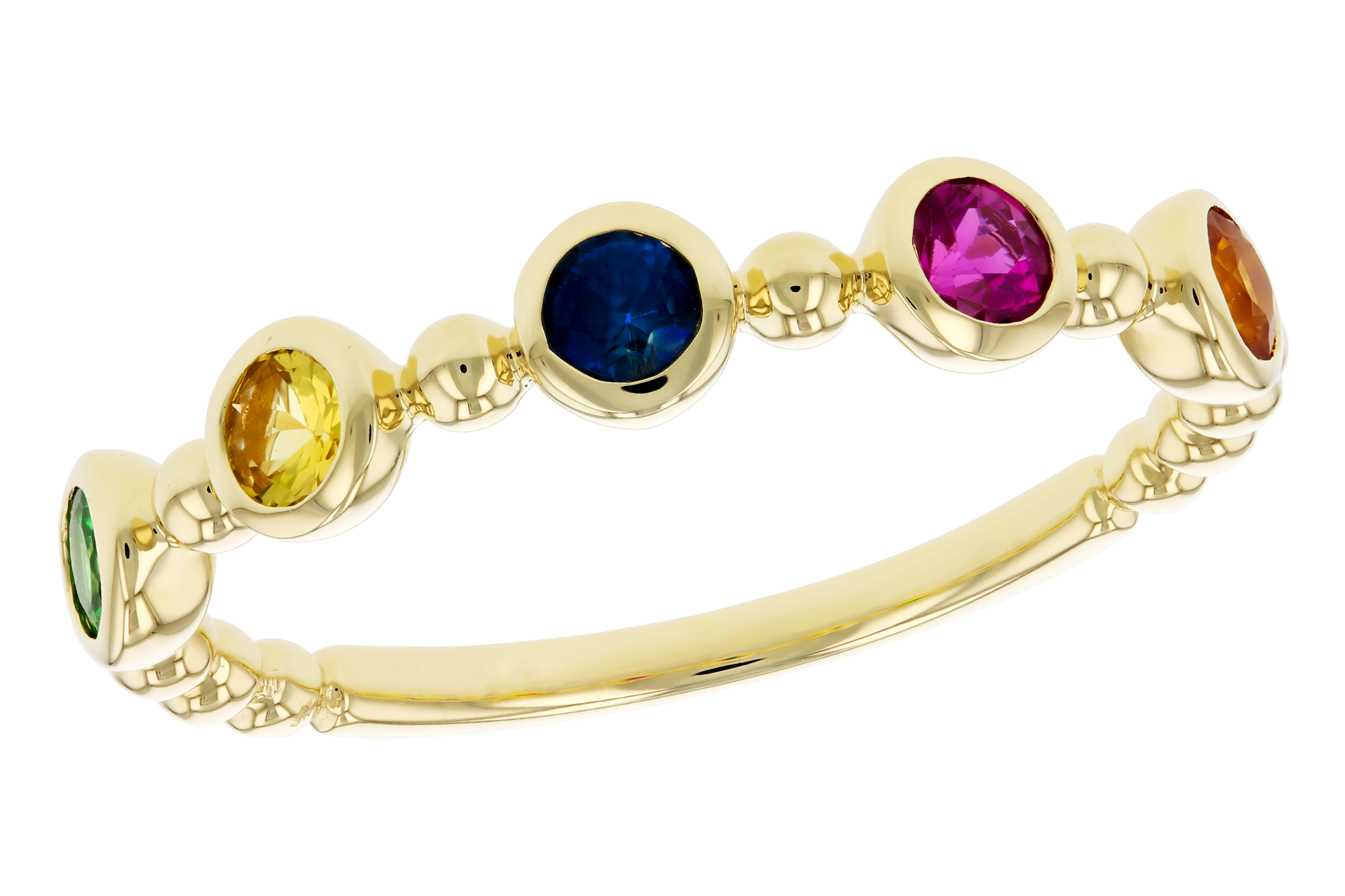 C284-73370: LDS WED RG .52 TW MULTI-COLOR SAPPH & GREEN GARNET