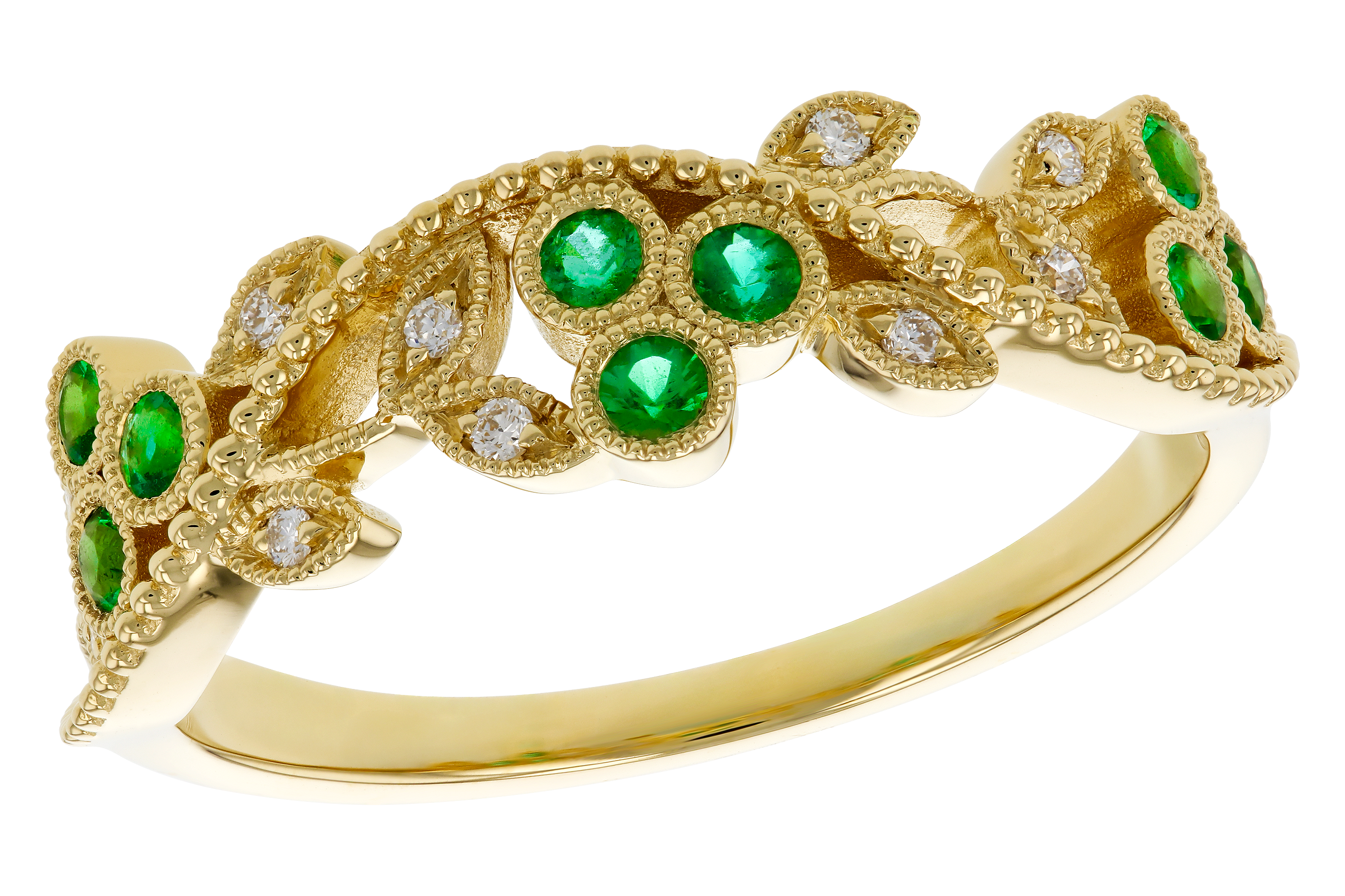 D283-90643: LDS WED RG .17 EMERALD TW .23 TGW