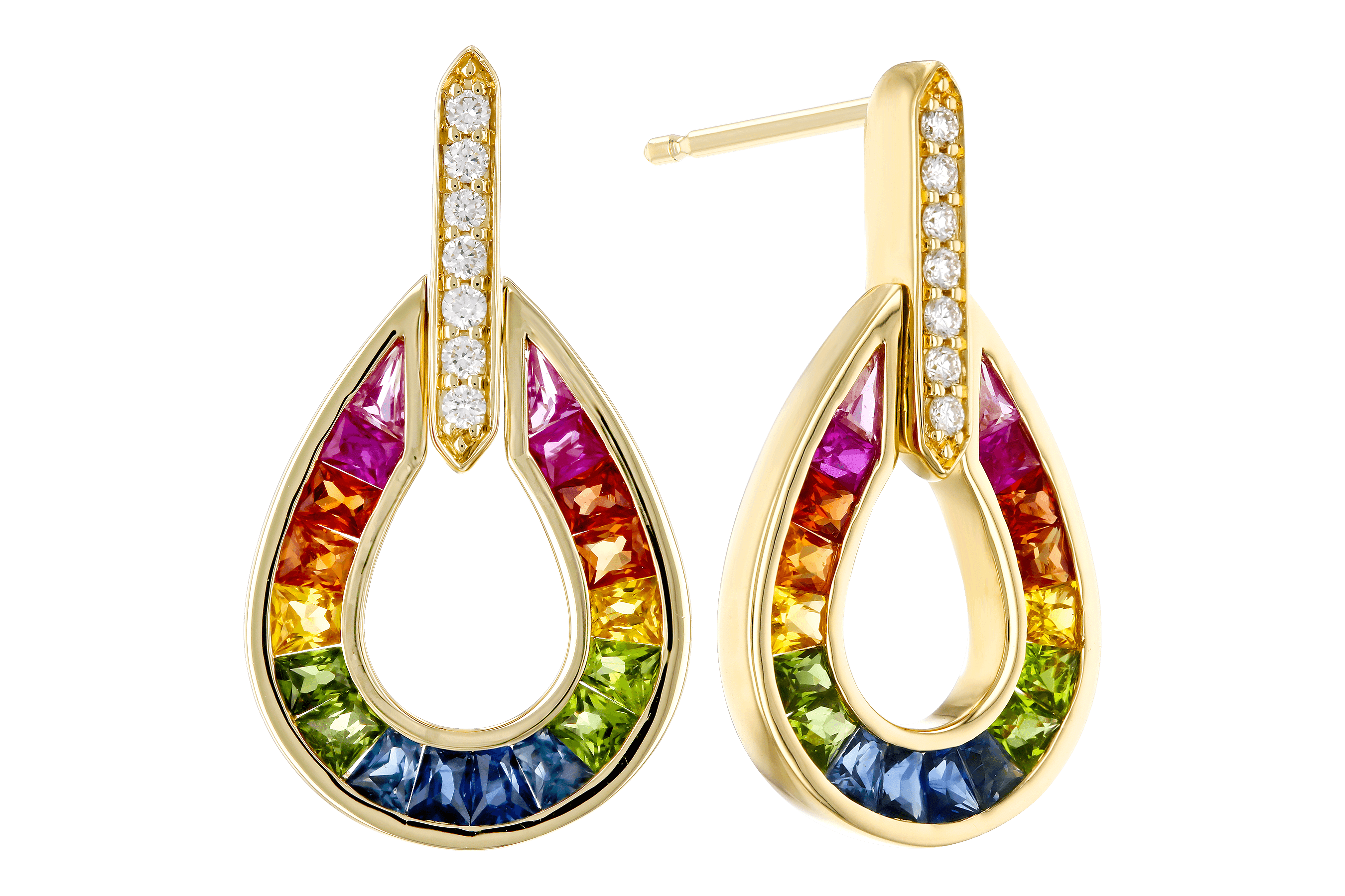 G283-85215: EARRINGS 1.18 MULTI-COLOR SAPP 1.25 TGW