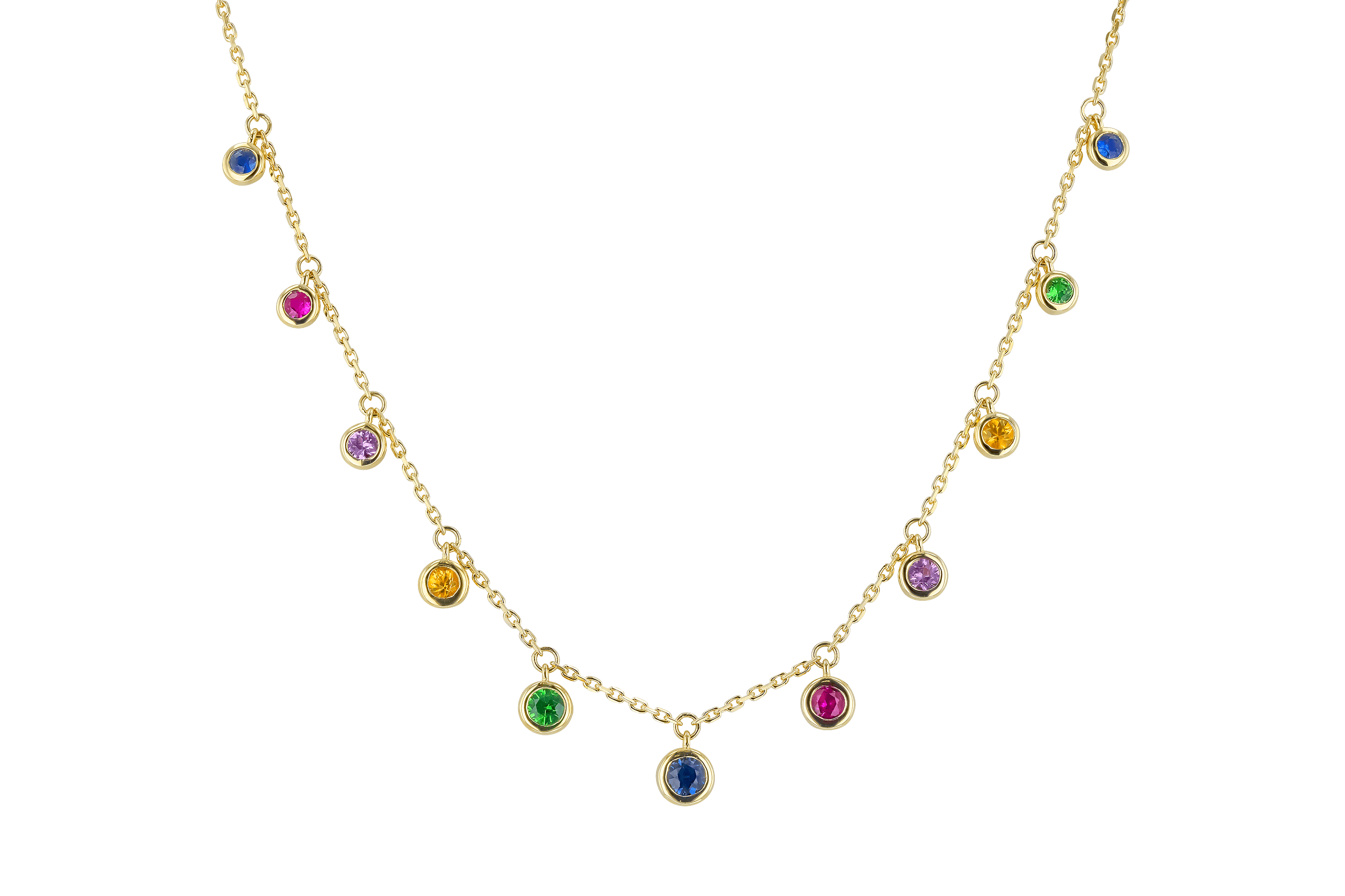 K282-97942: NECK .90 TW MULTI-COLOR SAPPH & GREEN GARNET (18")