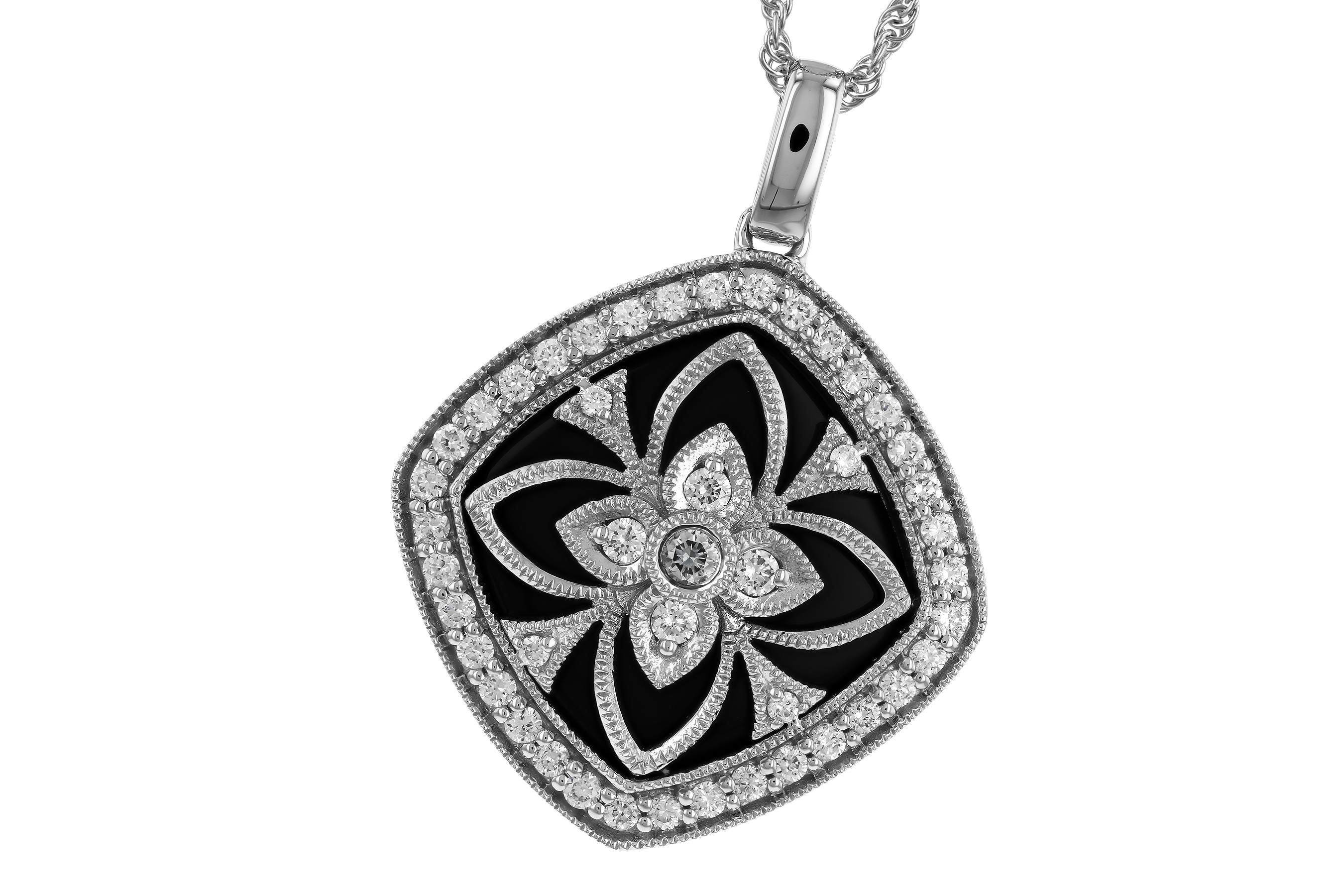 K282-97997: DIA & ONYX NECKLACE .48 TW