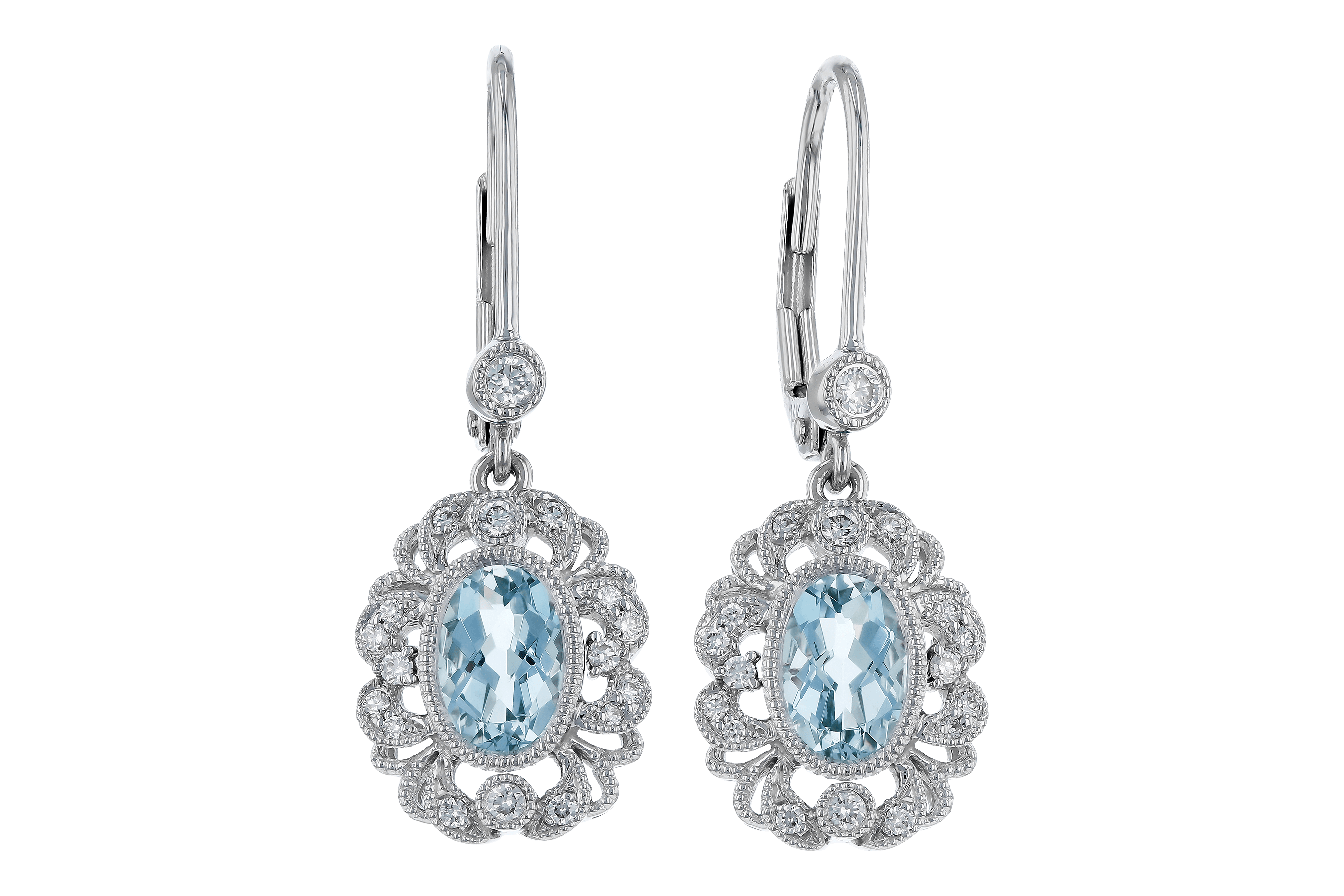 L283-83415: EARRINGS .75 TW AQUA .92 TGW (7x5MM AQUA)